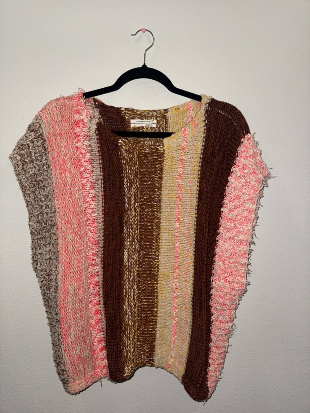 Anthropologie | Striped Knit Women’s Poncho Sweater Top- Pink Brown, & Cream